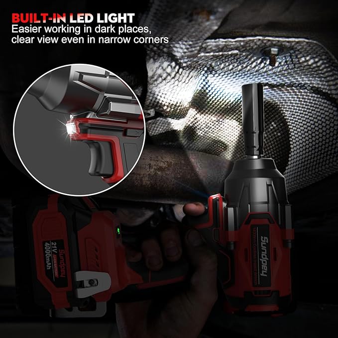 Sundpey Cordless Impact Wrench 1033Ft-lbs - 1400N·m High Torque Impact Gun - 21V Brushless Impact Driver with 2pcs 4.0Ah Battery & 5 Sockets & 9 Drill Bits & 1/2" Hexagonal Adapter for Car Truck Home