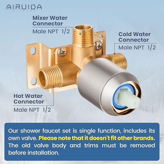 Airuida Shower Faucet Set,8 Inch Round Rainfall Shower Head,SUS304 Stainless Steel Single Handle Shower Trim Kit,Wall Mount Bathroom System with Male Threads Valve Brushed Nickel