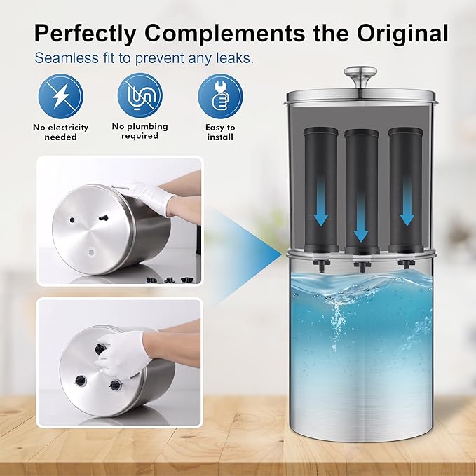 LCF Carbon Filters, Compatible with LCF Gravity-fed Water Filter System and Replacement for Berkey® BB9-2 Black Filters, Berkey Gravity Water Filter System and Waterdrop King Tank Series, (Pack of 3)