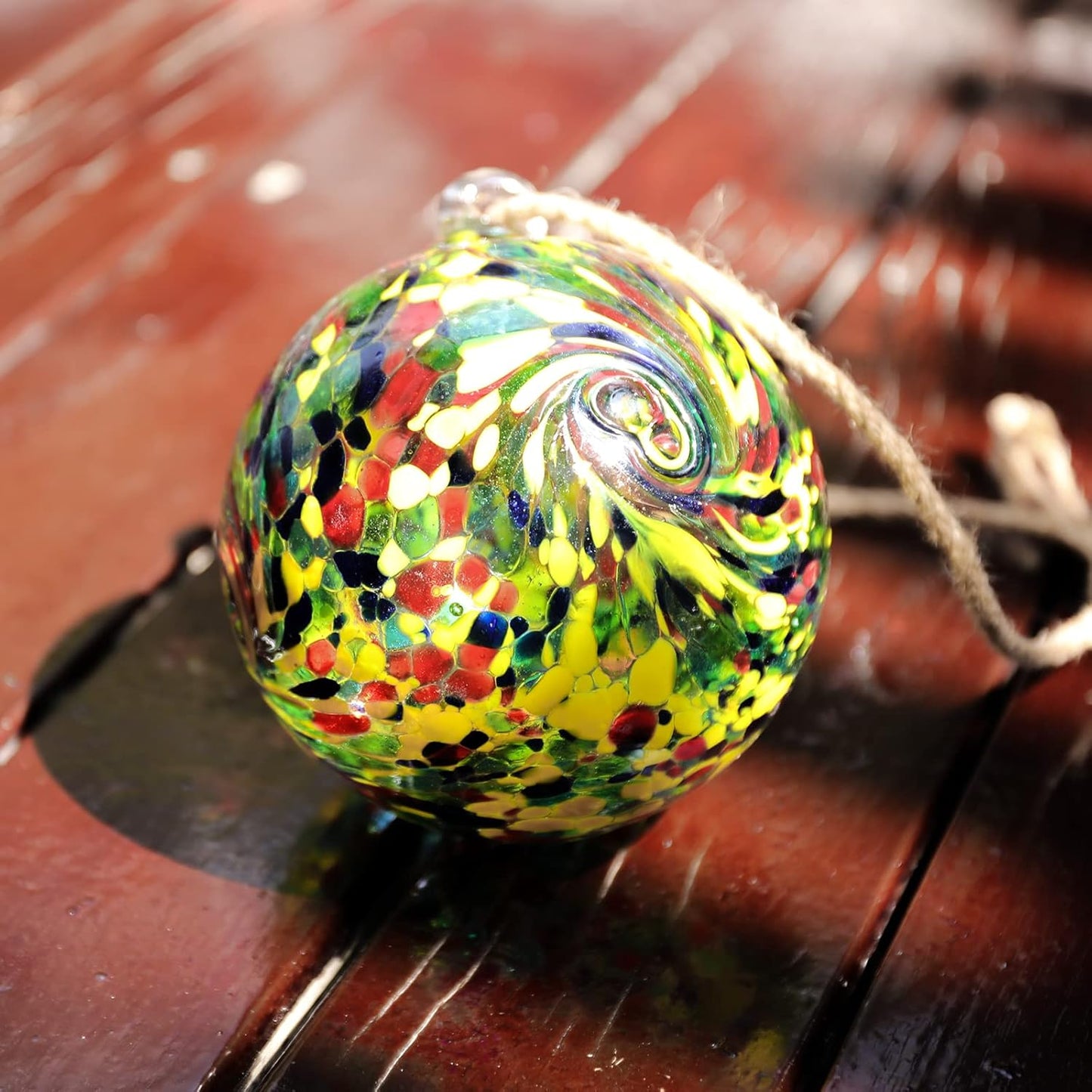 VCUTEKA Hanging Friendship Balls, Glass Ball Hand Made Witch Ball for Window Outdoor Garden Patio Décor, 6" Colorful Swirl
