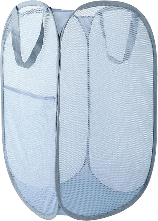 Upgraded 100L Extra Large Collapsible Laundry Hampers. Pop Up Laundry Basket Mesh with Pocket, Fold Compact, Large Hold Portable Travel Laundry Bag for Dorm Storage Bin, Grey. V