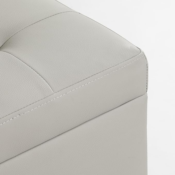 Adeco 18" PU Storage Ottoman, Upholstered Square Faux Leather Foot Rest - Flip Top Footstool with Sturdy Wood Legs, Small Cube Coffee Table Extra Seat for Living Room, Bedroom, Elephant Grey