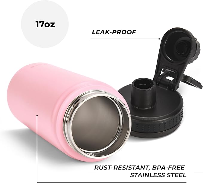 HYDRATE Insulated Stainless Steel Water Bottle - Large Reusable Flask with Leak-Proof Design and Convenient Handle - Double Vacuum Insulation for School, Work, or Adventure