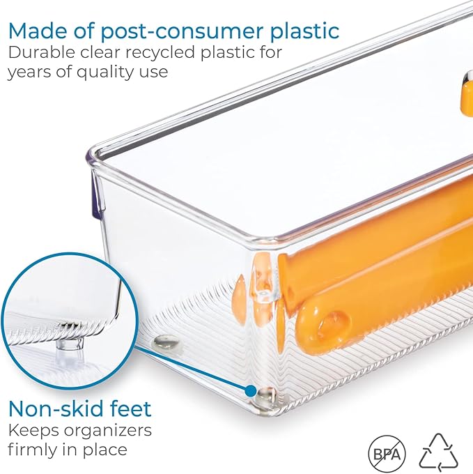 iDesign Utensil Holder and Silverware Organizer for Kitchen Utensils and Countertop Storage, The Linus Collection – Set of 2, 4" x 12" x 3", Clear