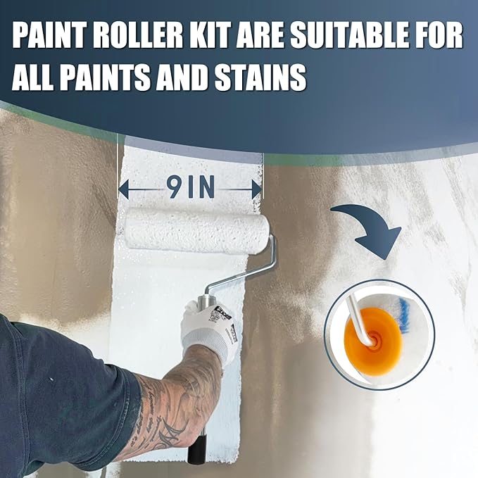 Paint Roller with Extended Detachable Pole Handle, Household Wall Painting Tool, Paint Roller Set for Walls and Ceiling, Paint Roller Brush Easy to Install and Remove (Total Length:7.2feet)