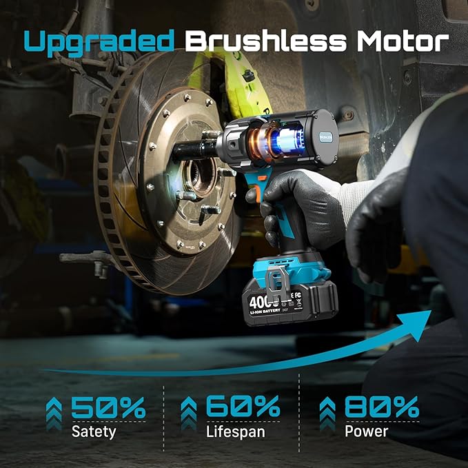 Seesii [2025 Upgraded] Impact Wrench 885Ft-lbs (1200N·m): 1/2" Cordless Impact Gun with Detachable Handle, 21V High Torque Power Impact Driver 2x 4.0Ah Batteries for Family Car/Pickup Truck/Mower