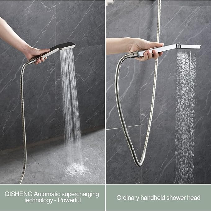 QISHENG Shower Faucet Set, 10" Rain Shower Head with Handheld Spray Combo, Wall Mounted, Brushed Nickel, Rough-in Valve and Trim Kit Included