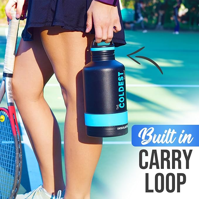 Coldest Insulated Water Bottle with Handle Lid | Leak Proof, Simple Insulated Modern Stainless Steel, Double Walled, Sport Thermos Bottles, Metal Flask | 21oz