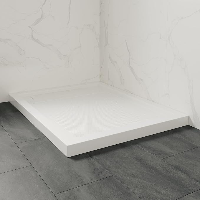 OVE Decors 48-in W x 36-in D Shower Base Pan Rectangle, Hidden Side Drain, White Acrylic, Reversible Design
