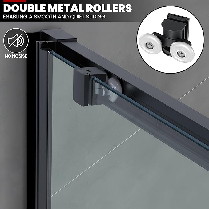 Bathtub Shower Glass Door 57"-59" W*60" H, Single Sliding Shower Doors, 1/4"(6mm) Thick Clear Tempered Glass Door, Matte Black