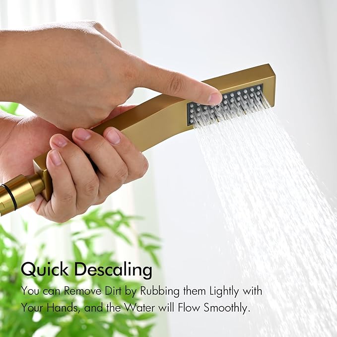 BAGNOLUX Solid Brass Floor Mount Bathtub Faucet Free Standing Tub Faucet Freestanding Tub Filler Black Gold High Flow Rate Swivel Spout with Hand Shower, ‎YGSLT-Waterfall Black+Gold