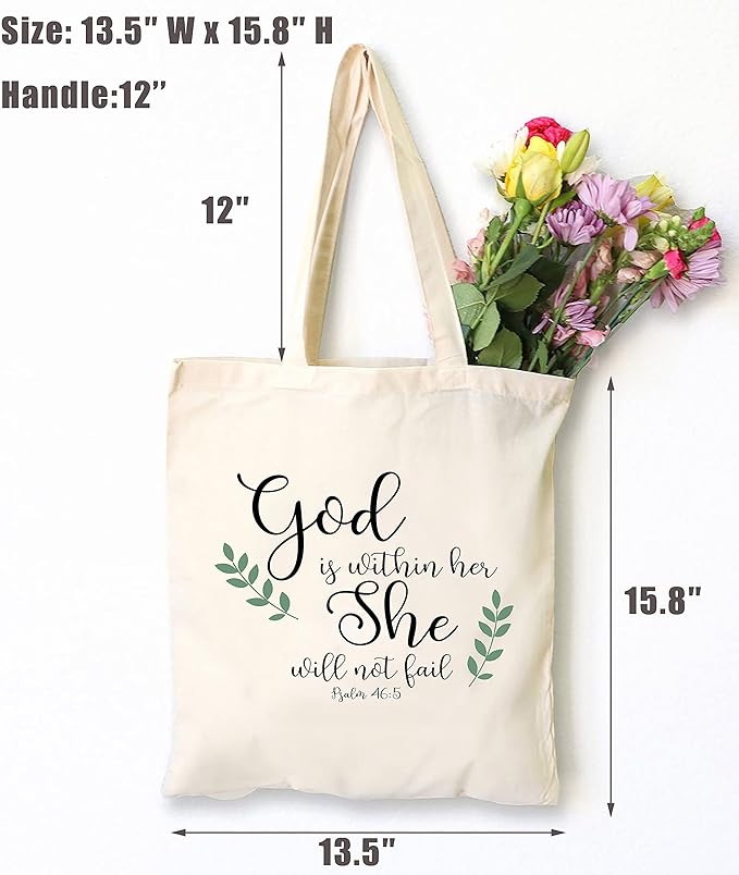 God Is Within Her She Will Not Fail Psalm 46:5– Shoulder Bag Shopping Bag Tote Bag Gift–Daughter Gifts from Mom Or Dad -Birthday Graduation Christmas Gifts for Daughter Bouns Daughter Daughter in Law