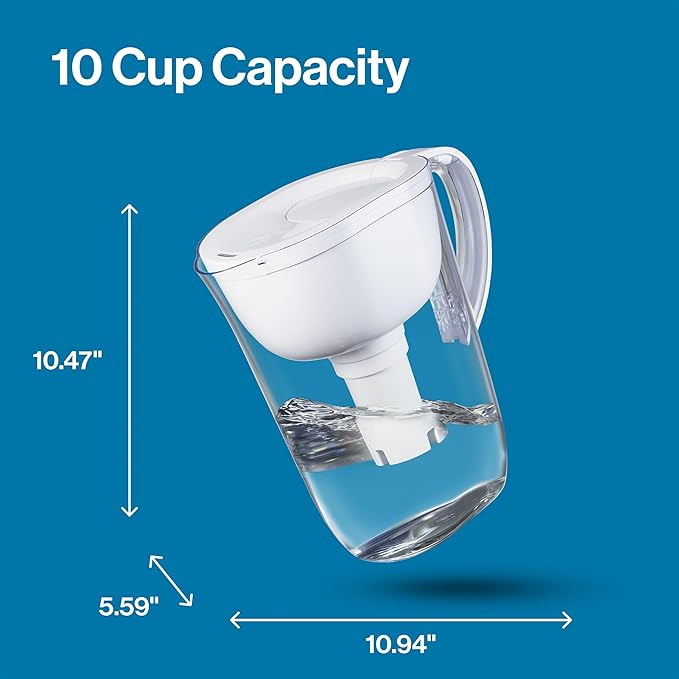 Brita Large Water Filter Pitcher for Tap and Drinking Water with SmartLight Filter Change Indicator, Includes 1 Standard Filter, BPA-Free, Lasts 2 Months, 10-Cup Capacity, Bright White