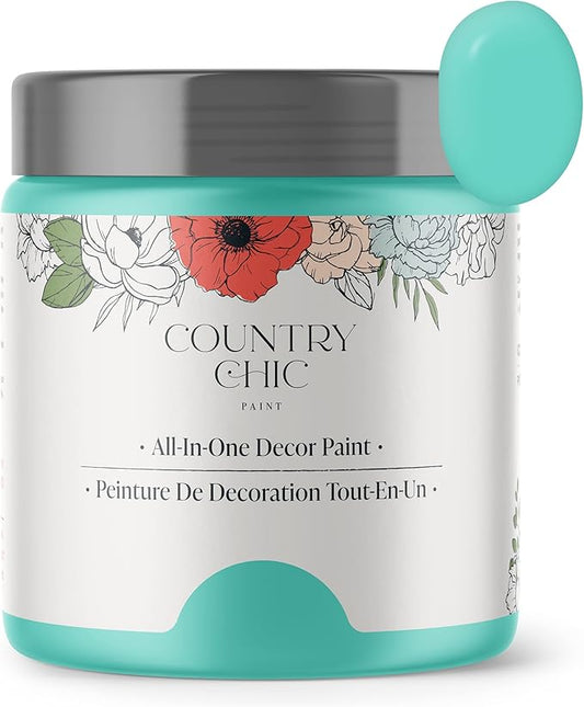 Country Chic All-in-One Chalk Paint for Furniture, Cabinets, Home Decor, Eco-Friendly, Matte Finish, Built-In Primer & Top Coat for Wood, Metal - Tropical Cocktail (Turquoise) - 4 oz (118 ml)