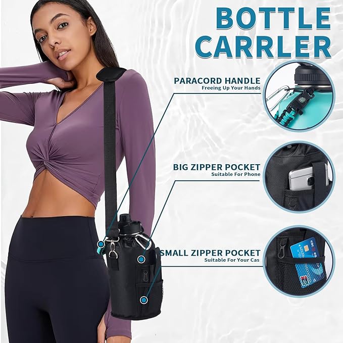 64oz Insulated Water Bottle with Straw&2 Lids,Stainless Steel Water Bottle with Paracord Handle,Double Vacuum Large Sports Water Jug Leak-proof Keep Cold & Hot for Outdoor Camping Biking Trip