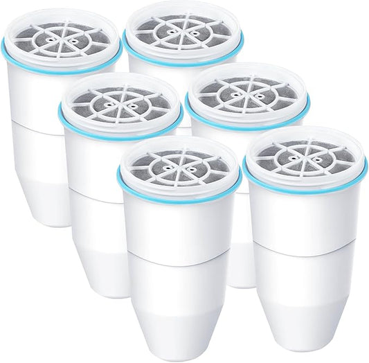 VIPHASES 6 Pack ZR-001 ZR-017 ZR-004 6-Stage Replacement Water Filters, Replacement for Pitchers and Dispensers, Advanced 0 TDS System to Removes 99.99% Lead, Chlorine, Fluoride, PFOA/PFOS