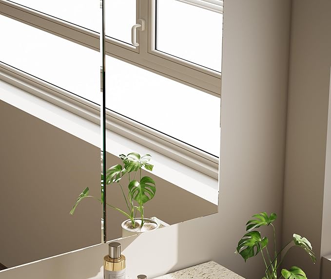 Bathroom Medicine Cabinet with Mirror, 36 Inch x 26 Inch Bathroom Mirror Cabinet with Double Door & Adjustable Shelves, Surface Mount or Recess Installation