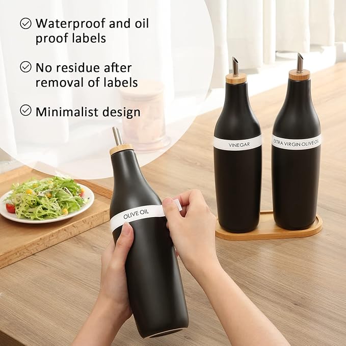 HOMCDALY Olive Oil and Vinegar Dispenser Set, Two 16oz Ceramic Oil Dispenser for Kitchen, Kitchen Dispenser Bottle for EVOO Vinegar Syrups, Modern Farmhouse Design| Set of 2 – Black