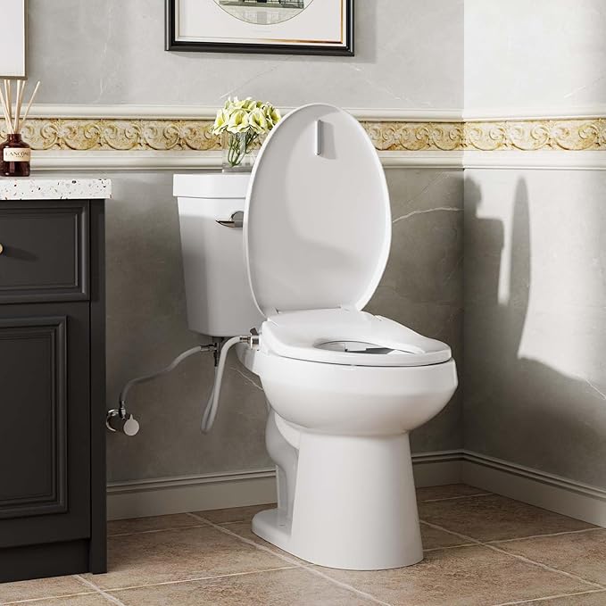 Electric Bidet Toilet Seats, Heated Seat with Warm Water, Night Light, Slow-Close Lid, Self-Cleaning Nozzles, Easy Installation