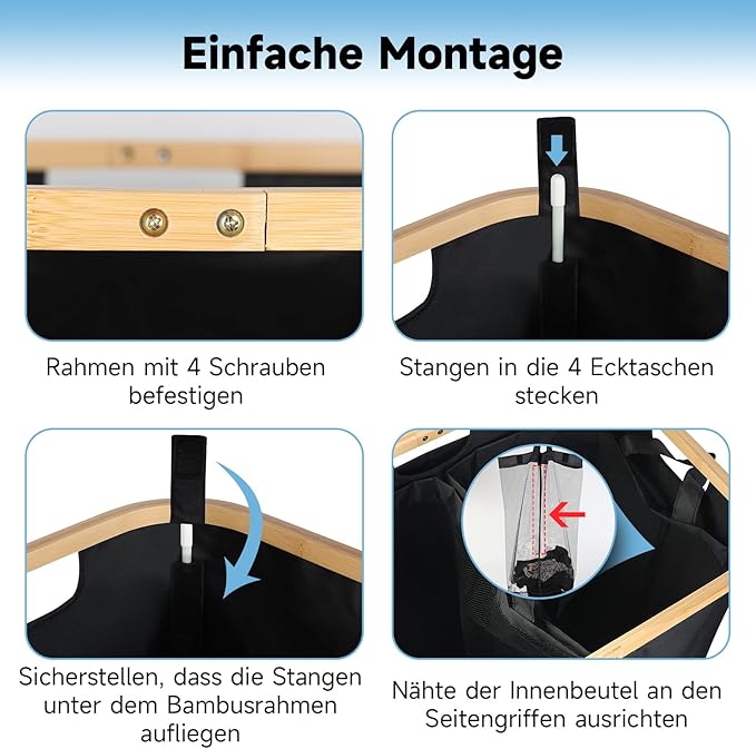 145L Double Laundry Basket with Lid, 2 Section Dirty Clothes Hamper with 2 Removable Bags for Bedroom, Bathroom, Dorm, Black