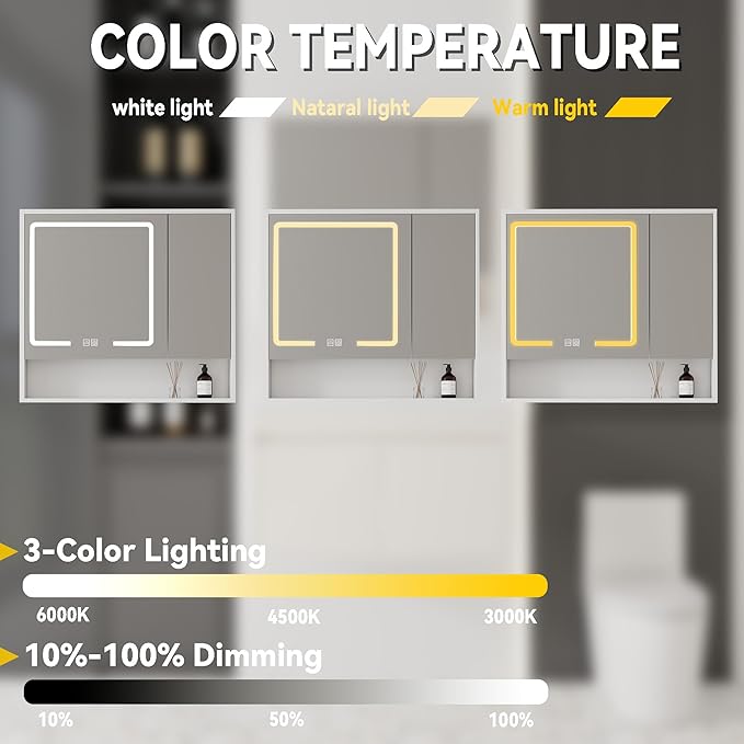 32'' Bathroom Vanity with Ceramic Sink Combo and Medicine Cabinet Mirror with Led Light/Defog, Wall Mounted Small Bathroom Vanity with Soft-Close Door Modern Floating Cabinet, White(No Faucet)