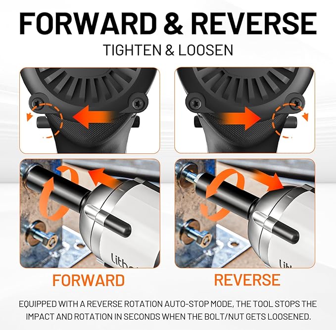 LiTHELi Cordless Impact Wrench, 1/2 Inch Hog Ring Brushless Impact Gun with 12,500 mAh Battery, Variable Speeds Impact Driver for Car Home, Charger not Included