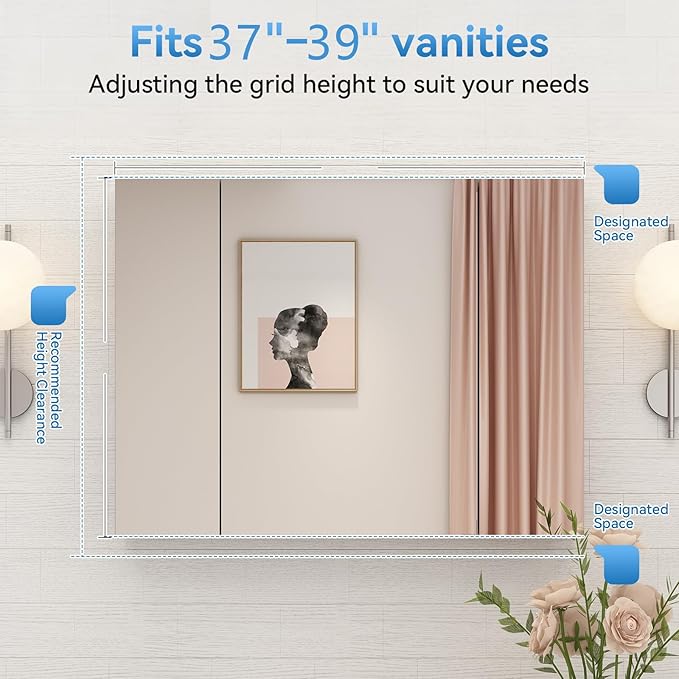 Sunrosa Aluminum Bathroom Medicine Cabinet with Mirror, 36"27.5", Wall-mountable and Recessed-in, 3-door Cabinet Organizer