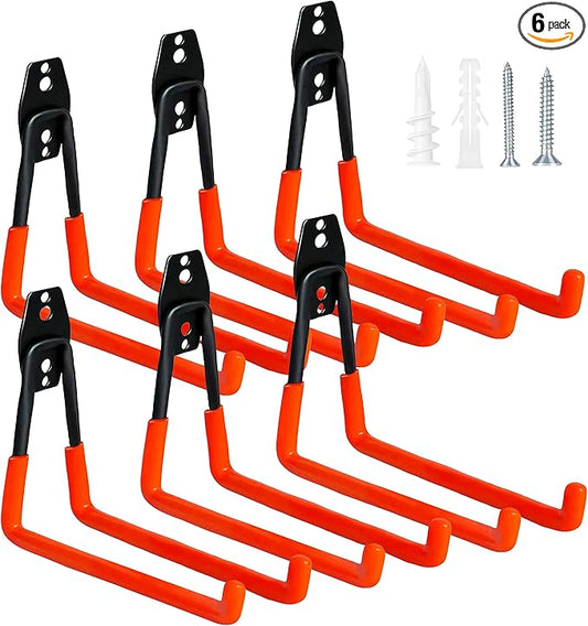 WMK 7.3'' Garage Hooks Heavy Duty Wall Hook, 6 Pack Garage Storage Hook, Wall Mount Utility Garage Hooks for Hanging Tools Bike Ladder (Orange)