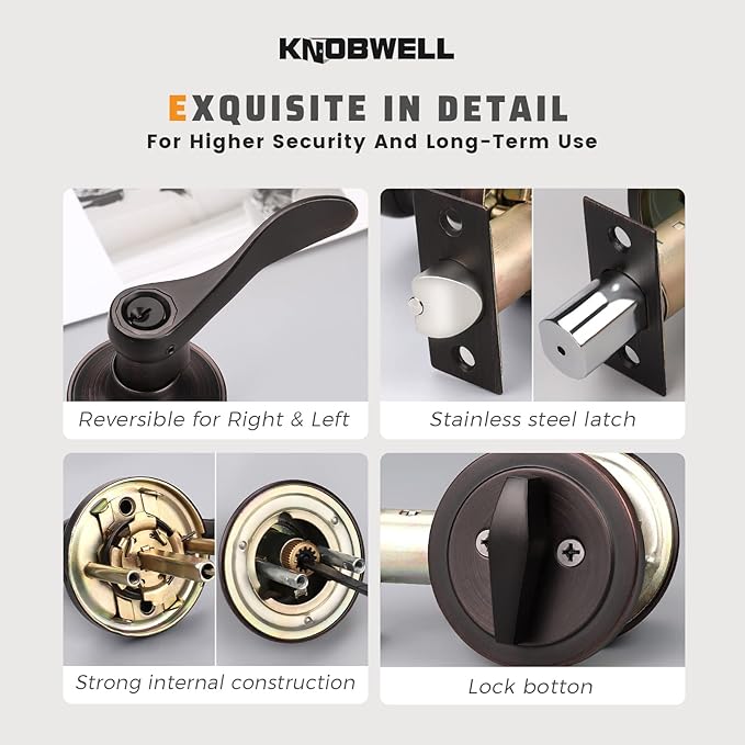KNOBWELL 2 Pack Keyed Alike Door Lever Handle with Single Cylinder Deadbolt, Oil Rubbed Bronze Exterior Door Knob Lock Set with Deadbolt, Front Door Entry Lever Lockset and Deadbolt Combination Set