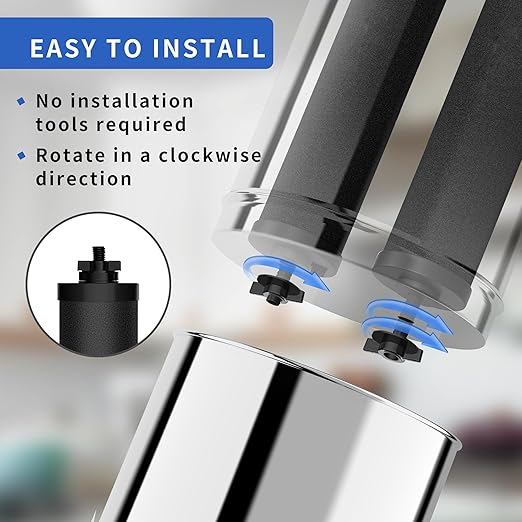 Gravity-Fed Water Filter System 2.25G Stainless Steel Countertop Water Filtration System with 2 Carbon Filters Reduce Lead and 99% Chlorine Conforms to NSF/ANSI 42&372 Standards Portable