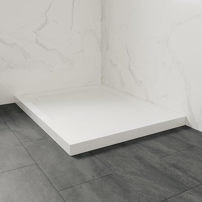 OVE Decors 48-in W x 34-in D Shower Base Pan Rectangle, Hidden Side Drain, White Acrylic, Reversible Design