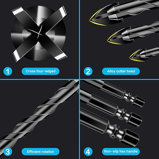 10 Pcs 1/8" Masonry Concrete Drill Bit Set for Tile Brick Glass Plastic Wood, Cross Tungsten Carbide Tip, Hex Shank, Work with Ceramic Porcelain Tile Wall Mirror Paver, 1/8 Inch Drill Bits,3mm