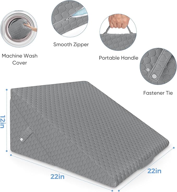 Forias Wedge Pillow for Sleeping 9 &12 Inch Adjustable Bed Wedge Pillow for After Surgery Foldable Memory Foam Triangle Pillow Wedge for Acid Reflux Snoring Post Surgery Back Leg Knee Pain - Gray