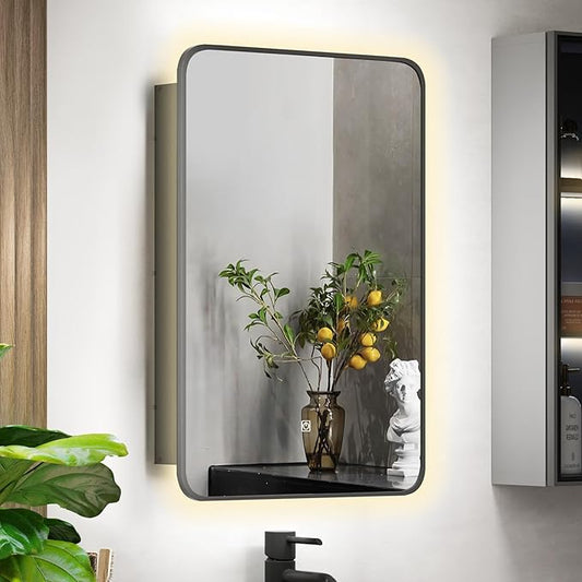 Recessed Medicine Cabinet for Bathroom Medicine Cabinets with Mirror,3-Color Backlight Lighted Medicine Cabinet with Lights,Black Mirrored Medicine Cabinets Wall Mounted 20x30