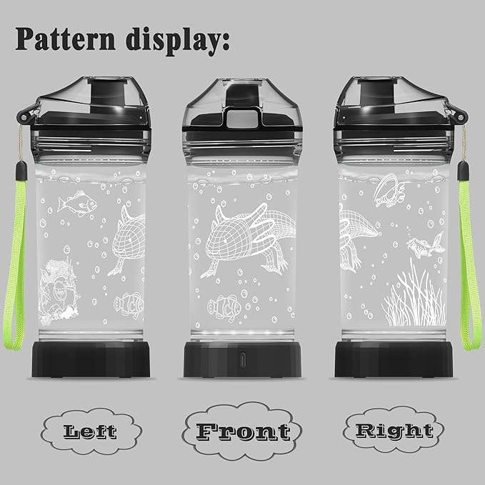 Axolotl Water Bottle with 3D Glowing LED Light - 14 OZ Tritan BPA Free - Creative Ideal Travel Cup Gift for School Kid Boy Child Gamer Holiday Camping Picnic