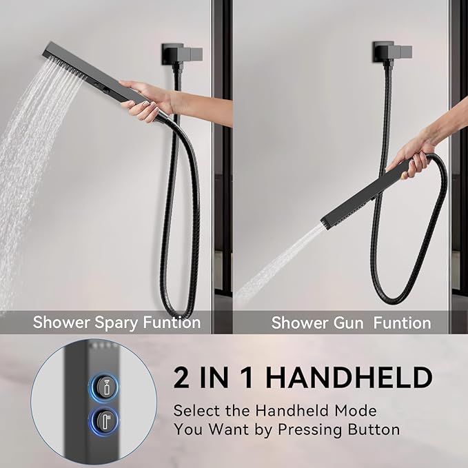 Shower Systems with Rain Shower and Handheld,STARBATH Dual Head 12+6" Rainfall Shower Can Run All Together, Wall Mount Shower Faucet Set with Pressure Balance Valve and Trim Kit, Matte Black