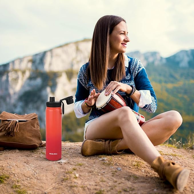 Stainless Steel Insulated Water Bottle with Straw,Metal Vacuum Flask with Screw Cap,Modern Leakproof Sports Thermos, Double Wall Vacuum Sports Water Bottle, For Cold & Hot Drinks,100% BPA-Free