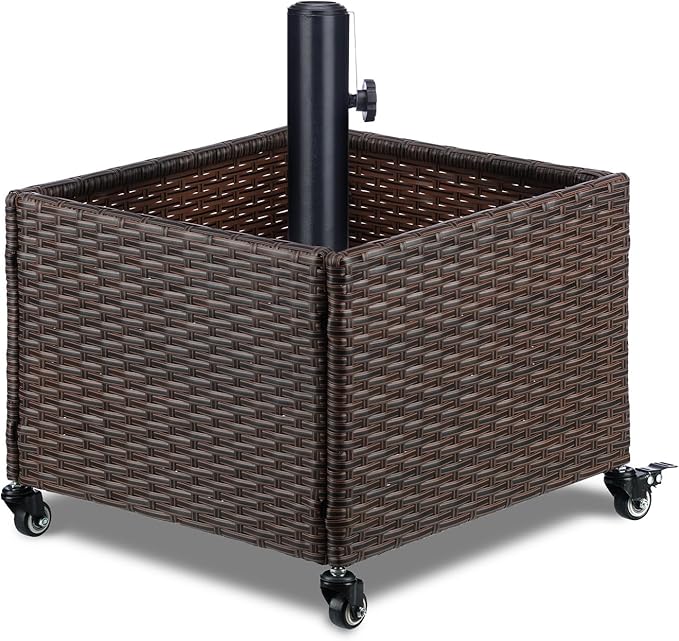 LEWIS&WAYNE Outdoor Umbrella Base with Fillable Planter Box Heavy Duty Patio Umbrella Stand with 4 Wheels Rolling Umbrella Holder for Outdoor Patio Deck Garden