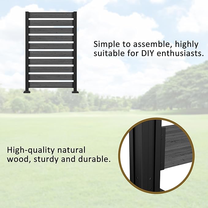 MUPATER 5ft H×3.3ft W No-Dig Wooden Privacy Screen-Dual-Use Design,Ideal Outdoor Privacy Barrier for Hard Surfaces & Soil,Durable Aluminum Post,Suit for Concealing Trash Bins, AC Units, Gray(1 Panel)