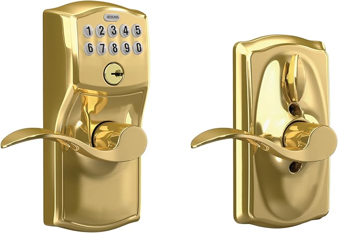 SCHLAGE FE595 CAM 505 16-234 10-027 Camelot by Accent Keypad Lever with Flex Lock, Bright Brass