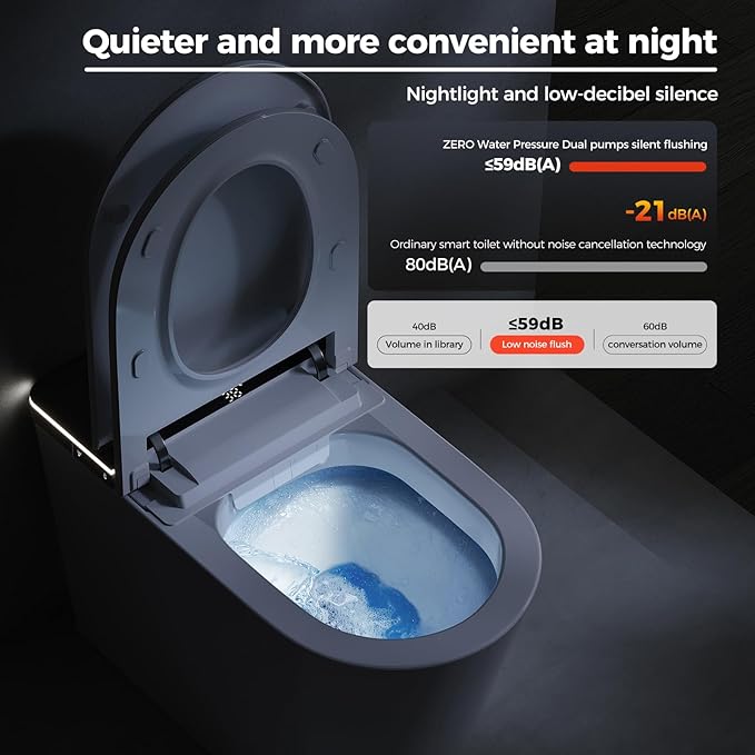 Smart Toilet, One Piece Toilet with Bidet Built in,Modern Elongated Toilet with Built-in Tank, Heated Toilet Seat, Bidet Warm Water, Dryer, Automatic Toilet Flusher, Foot Sensor Operation