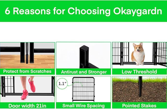 Tall Garden Fences and Borders, 54 in(H) Dog Fences for The Yard, 4 Panels Total 8.9 Ft Long, Gate 21 Inches Wide with Low Sills. Dog Fence Outdoor or Indoor. Fencing for Garden Beds