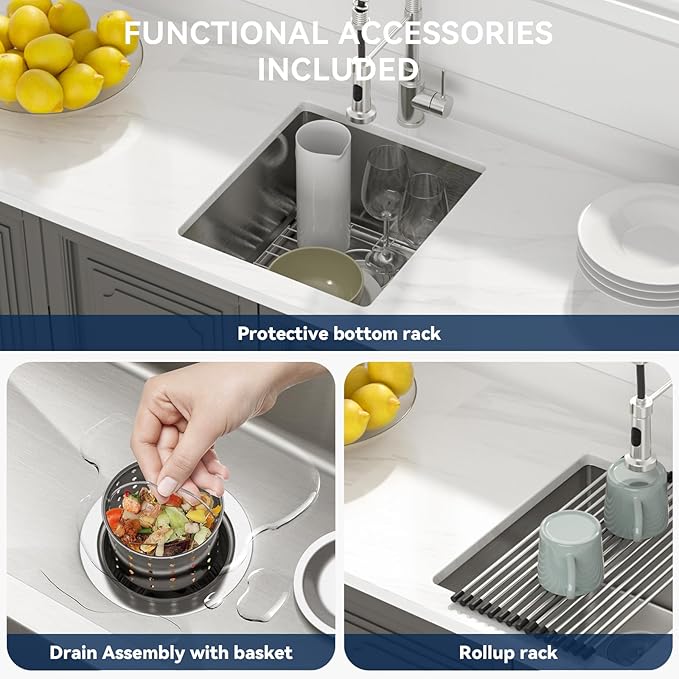 Lordear 17 Undermount Bar Sink 17x19 Inch Small Kitchen Sinks Single Bowl 16 Gauge Stainless Steel Wet Bar Prep RV Camper Mobile Home Handmade Bar Sink Basin