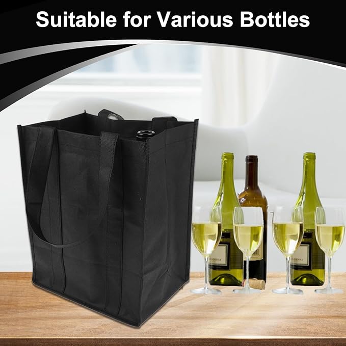 Bottle Bag, Bottle Carrier Bag with 6 Compartments Dividers for Bottles, Reusable Wine Bottle Holder Bag with carry handle for Picnic, Travel, Shopping, Fishing, Party