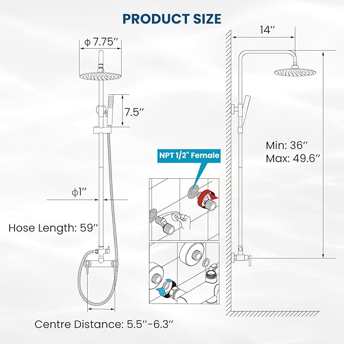 gotonovo Outdoor Shower Fixtures SUS304 Stainless Steel Rain Shower Kit Faucet High Pressure Wall Mount 2 Dual Function 8 Inch Showerhead and Handheld Spray Combo, Double Lever Handle, Matte Black