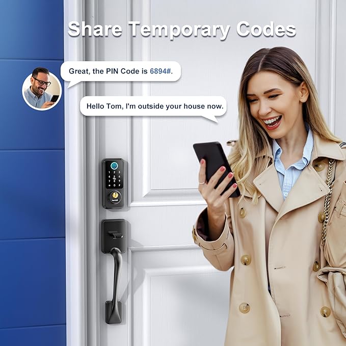 Hornbill Keyless Entry Smart Lock Set, Electronic Deadbolt Front Door Lockset, Keypad Entry Door Lock for Airbnb House Back Front Door, Matte Black