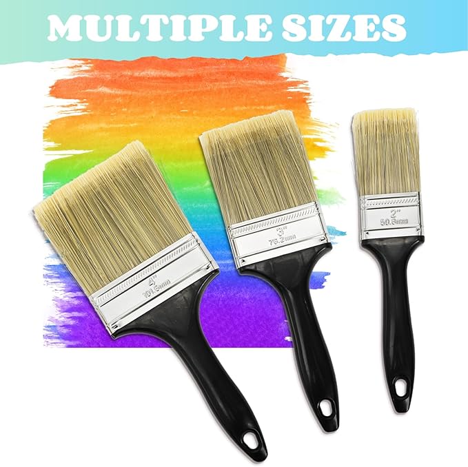 9 Pack Paint Brushes for Wall, 2'' 3'' 4'' Latex Oil Paints Flat Brush with Treated Plastic Handle Thick Soft Bristles, Chip Wood Stain Brush Tool for DIY Paint,Fence,Deck, Wall Trim