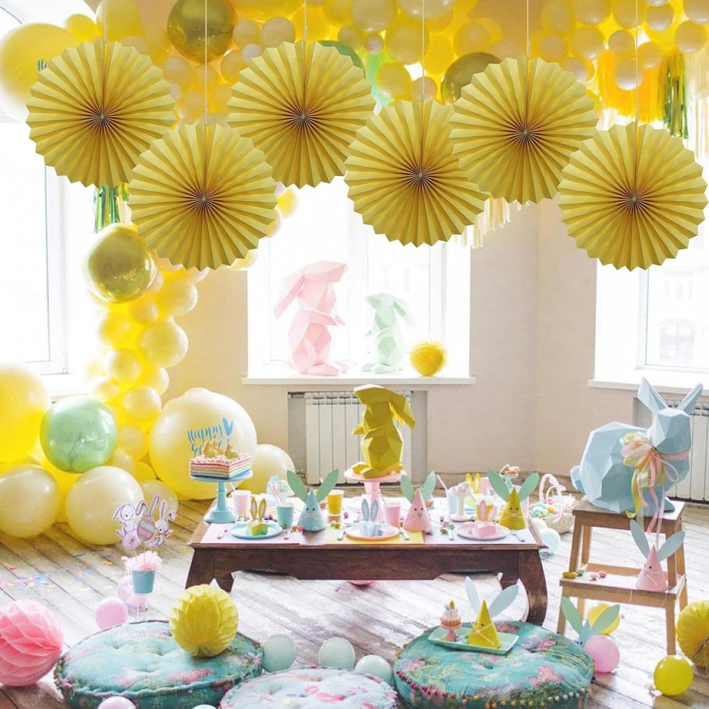 Yellow Birthday Decorations,DIY Yellow Paper Fans Hanging Decoration ,Party Supplies Party Fans 16in, Wedding Graduation Events Accessories 30 Color DIY Set （Yellow）