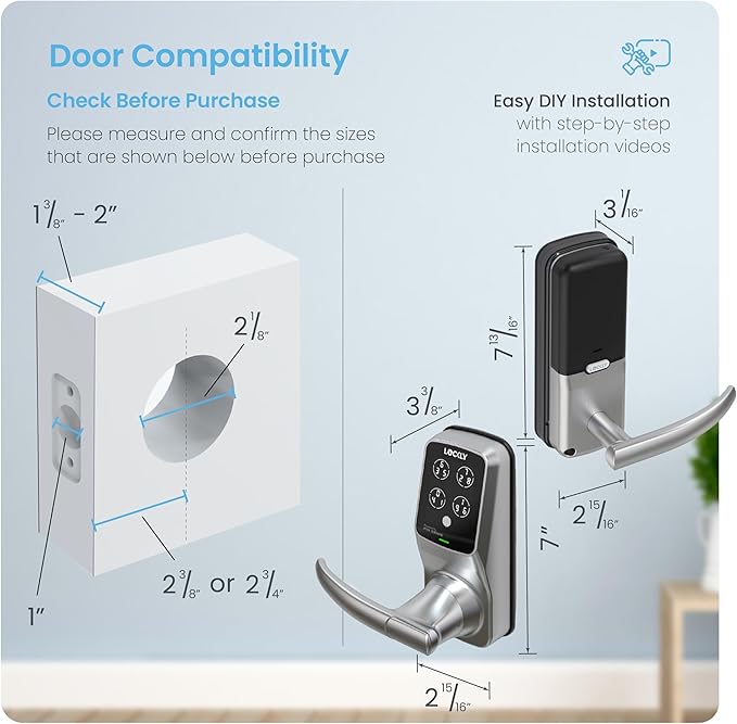 Lockly Smart Lock Model 6S, Bluetooth Smart Door Lock, Keyless Entry Door Lock, Touchscreen Keypad, App Control, eKeys and Offline Access Code, Auto Lock - Satin Nickel