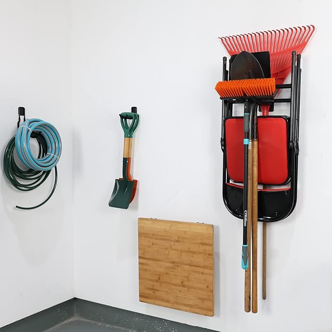 Wallmaster Wall Mount Garage Hooks, 2Pcs Heavy Duty Long Utility Storage Hooks for Hanging Tire, Chair, Ladder, Garden Tools, Strollers and More